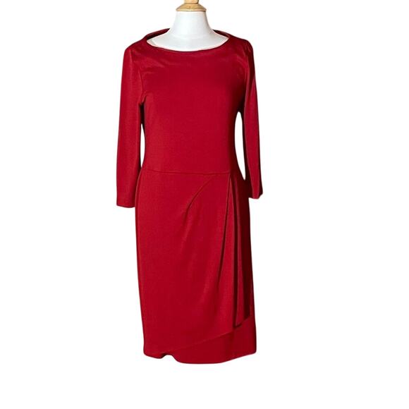 Talbots Wool Blend Maroon/Burgundy Red 3/4 Sleeve Faux Wrap Dress, M - Picture 1 of 8
